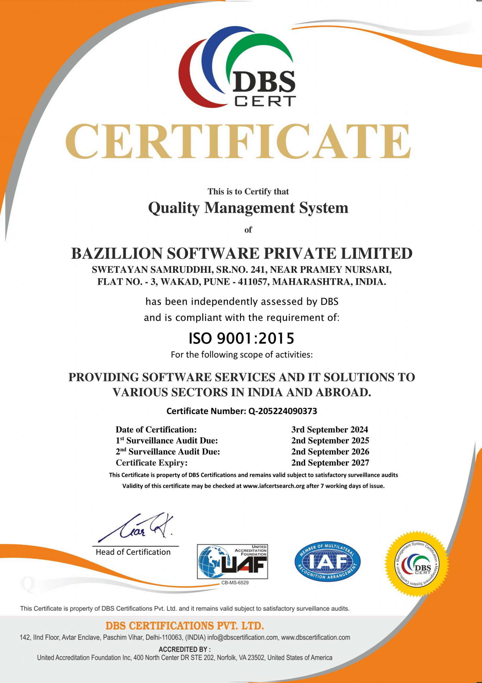 ISO 9001:2015 Certificate